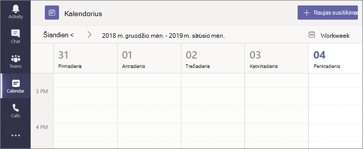 Pasirinkite Kalendorius, tada pasirinkite Naujas susitikimas.