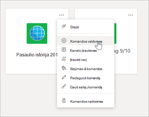 Redaguoti komandos meniu ir parametrus.