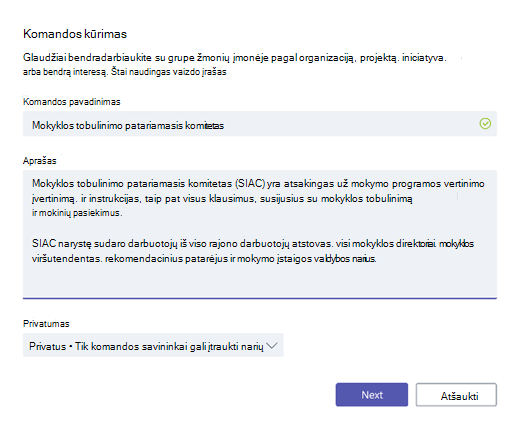 Komandos kūrimas