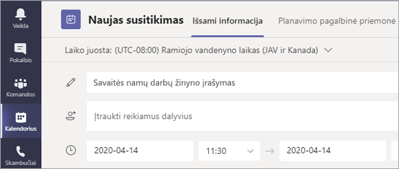 Ekrano kopija, kurioje rodomas susitikimo pavadinimas.