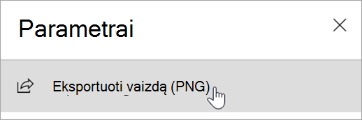 Ekrano kopija, kurioje rodomas parametrų skydelis su parinktimi Eksportuoti vaizdą (PNG).