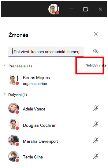 Galite nutildyti visus susitikimo dalyvius.