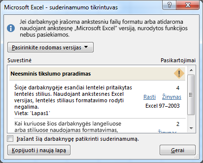Suderinamumo tikrintuvas rodo neesminio tikslumo praradimo problemas