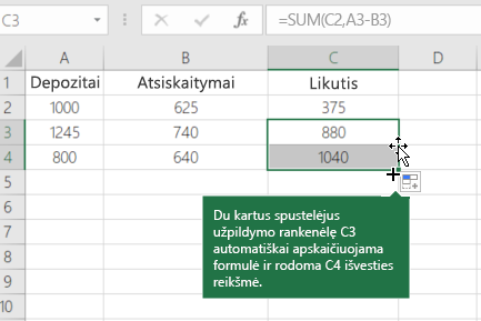 Example of calculationa running balance