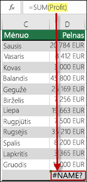 #NAME? klaida kilo dėl nuorodos į neapibrėžtą pavadinimą sintaksėje