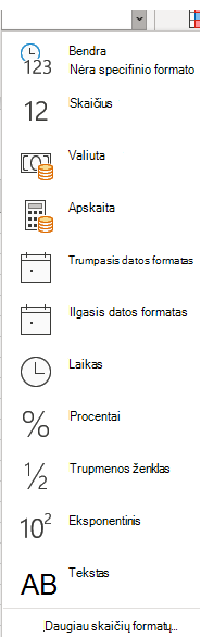 Number format drop-down screen