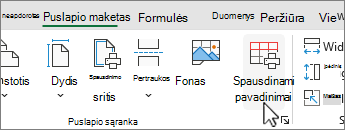 Skirtuke Puslapio maketas spustelėkite Spausdinimo pavadinimai