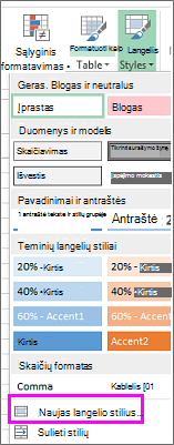 Nauja langelio stiliaus parinktis