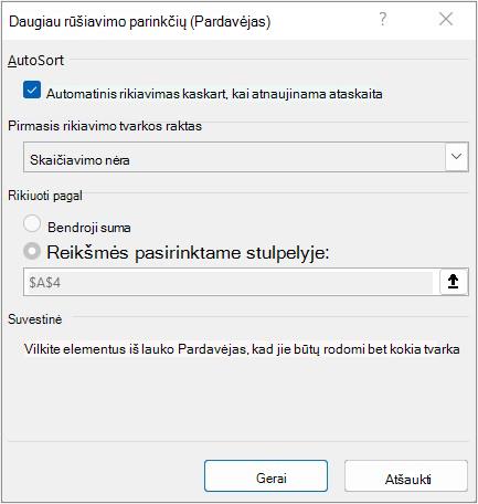 Dialogo langas Daugiau rūšiavimo parinkčių