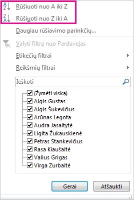 Rūšiavimo mygtukai