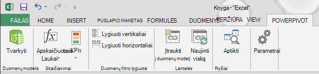 „PowerPivot“ skirtukas juostelėje