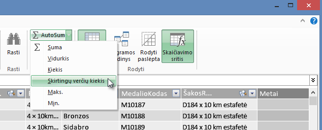 Išskirtojo skaičius kūrimas „PowerPivot“