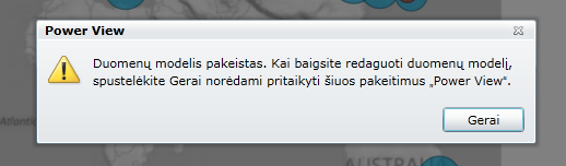Įspėjimas nurodo, kad duomenų modelis pasikeitė