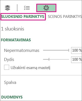 Piktograma Parametrai skirtuke Sluoksnio parinktys