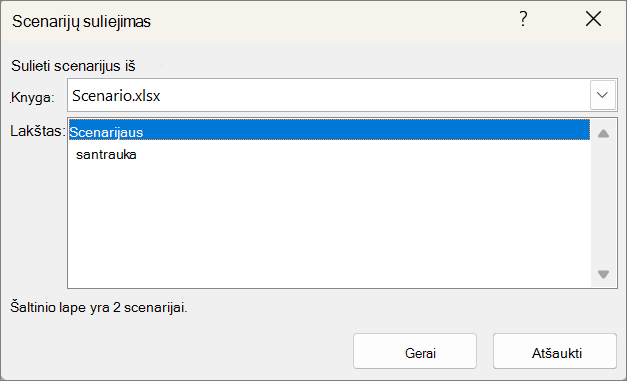 Ekrano nuotrauka, kurioje rodomas dialogo langas Sulieti scenarijus.