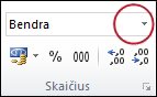 Sąrašas Skaičių formatas, esantis skirtuko Pagrindinis grupėje Skaičius.