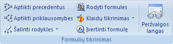 Grupė Formulės tikrinimas skirtuke Formulės