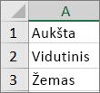 Sąrašo kūrimas nuo didžiausios iki mažiausios reikšmės langelių diapazone 