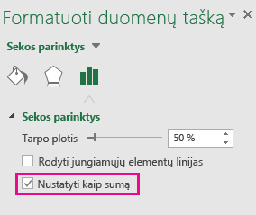Užduočių sritis Duomenų atskaitos taškų formatavimas su pažymėta parinktimi Nustatyti kaip sumą „Office 2016 for Windows“