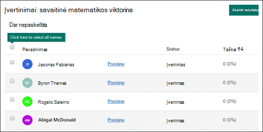Pažymių viktorinos.