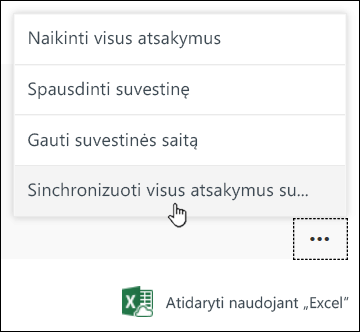 Visų atsakymų sinchronizavimo su nauja darbaknyge parinktis naudojant „Microsoft Forms“