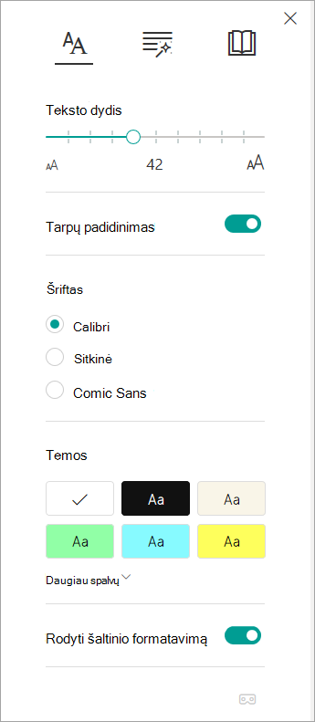 Teksto parinktys Įtraukianti skaitytuvė.