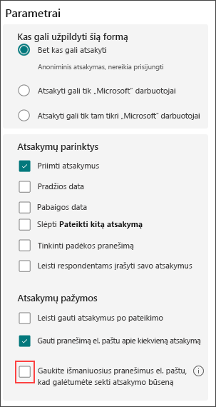 Išmaniųjų priminimų formos parametrai