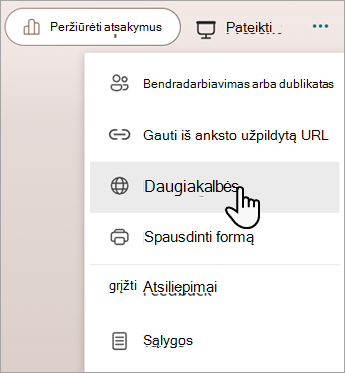 Ekrano kopija, kurioje parodyta daugiakalbė funkcija, skirta įtraukti kalbas į 