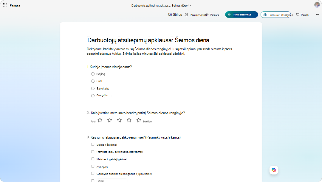 Ekrano kopija, kurioje rodoma darbuotojų atsiliepimų apklausa 