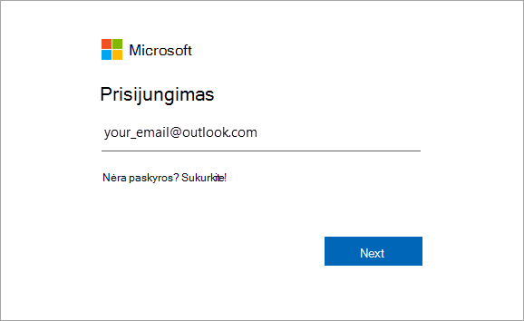 Įveskite el. pašto adresą, susietą su 