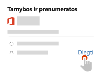 Rodomas diegimo saitas paslaugų & prenumeratų puslapyje