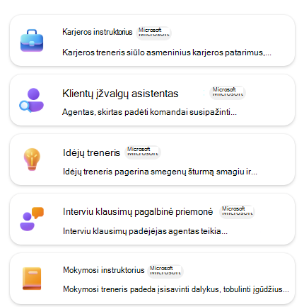 Šablonams skirtų įtaisytųjų agentų sąrašas