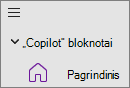 „Copilot“ bloknotai parinktis programoje 