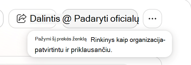 Ekrano kopija, kurioje rodomas prekės ženklo rinkinio veiksmas Oficialus ir patarimas.