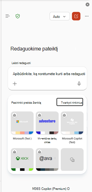 Prekių ženklų rinkinių valdymo įvesties įvesties programoje 