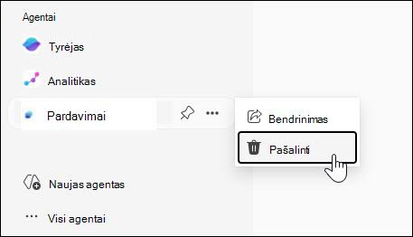 Ekrano nuotrauka, kurioje rodomas agento mygtukas Pašalinti.