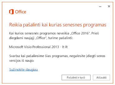 Klaidos pranešimas, raginantis pašalinti senesnes taikomąsias programas
