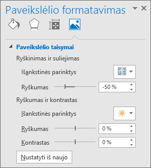 Užduočių srities Paveikslėlio formatavimas parinktys Paveikslėlių taisymai
