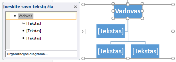 Teksto įvedimas srityje Tekstas