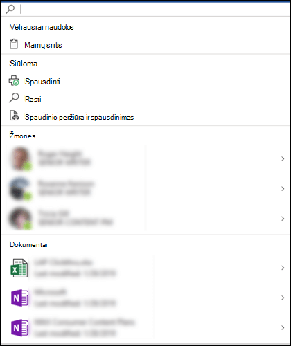 Pasirinktas „Microsoft“ ieškos laukas