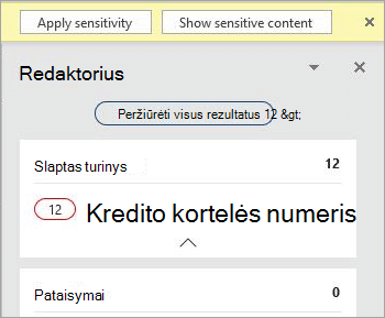 Slapto turinio rengyklės srityje ekrano kopija