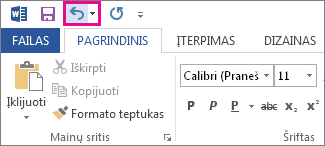 Sparčiosios prieigos įrankių juostos komanda Anuliuoti