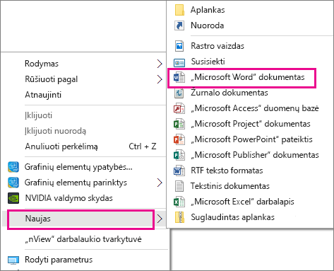 Darbalaukyje pasirinkite Naujas, tada pasirinkite norimo sukurti dokumento programą.