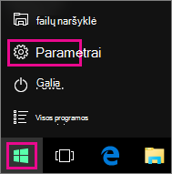 Gauti parametrus iš pradžios ekrano „Windows 10“