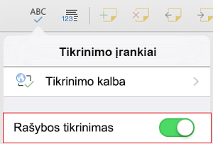 Rašybos tikrinimo įjungimas