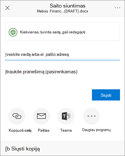 Bendrinimo dialogo lango 
