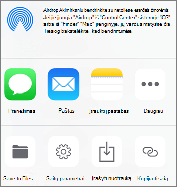 Mygtuko Įrašyti nuotrauką „„OneDrive““ programoje, skirtoje „iOS“, ekrano nuotrauka