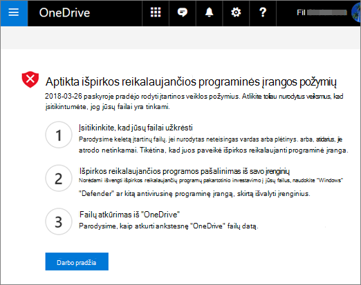 Ekrano Aptiktos išpirkos reikalaujančios programinės įrangos požymiai 