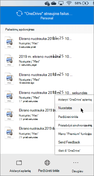 „„OneDrive““ asmeninių nuostatų nustatymo ekrano nuotrauka