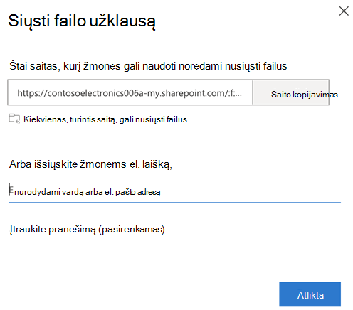 Siųsti failo užklausos vartotojo sąsają